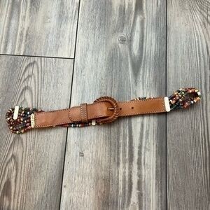 Leather & Colored Bone Bead Belt Made in India Fits 35” Waist | Handmade